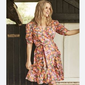 Draper James Orange Blossom Wynona Wrap Dixie Rose Pink Floral Dress,Size 2, NWT